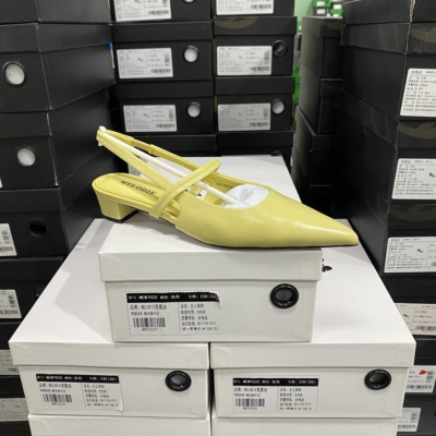 实体专柜意大利设计师轻奢品牌羊皮尖头后空一字带女单鞋6322黄色