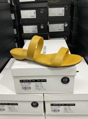 实体专柜意大利设计师轻奢品牌胎牛皮气质一字带新款凉鞋6479黄色