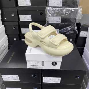 意大利輕奢專柜正品 0182米白色 氣墊厚底魔術(shù)貼舒適露趾涼鞋 新款