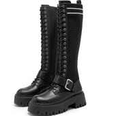 CERRUTI·I88I切瑞蒂法国顶奢品牌胎牛皮绑带松紧长靴CT663黑色