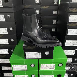 美国设计师买手高奢品牌K牛皮尖头压花平底短靴切尔西靴4020黑色