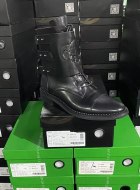 美国设计师买手高奢品牌K牛皮英伦风可拆卸装饰马丁靴4016黑色