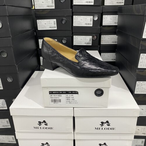 春季新款专柜正品羊皮拼接牛皮通勤简约时尚单鞋J22黑色