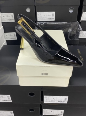 店主推荐！欧洲设计师轻奢品牌尖头金跟亮面牛皮单鞋LW22黑色