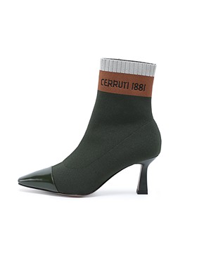 CERRUTI·I88I切瑞蒂法国顶奢品牌尖头织物时尚短靴NCT304绿色