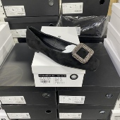 实体专柜意大利设计师轻奢品牌H羊反绒方钻平底方头单鞋 Q159黑色