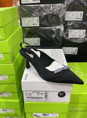 意大利轻奢D专柜正品撤柜尖头水钻包头后空气质高跟凉鞋1376黑色