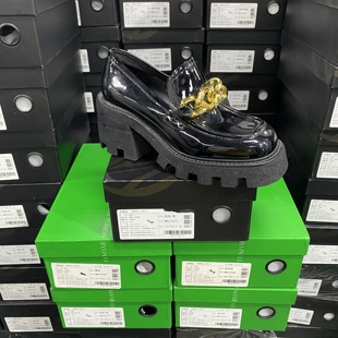 美国设计师买手高奢品牌M牛皮增高链条亮面百搭女单皮鞋3149黑色