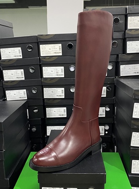 专柜正品牛皮秋冬新款复古后拉链平底骑士靴JHS安哥拉红