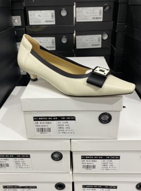 春季新款LENGYUE专柜正品羊皮小方头轻奢小跟单鞋7662米白色