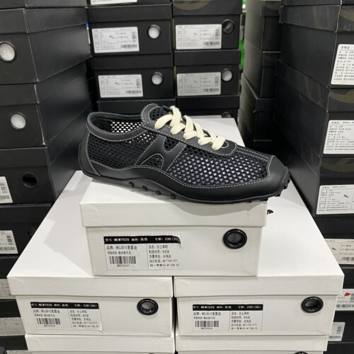 实体专柜意大利设计师轻奢品牌小牛皮镂空网面透气休闲鞋6430黑色