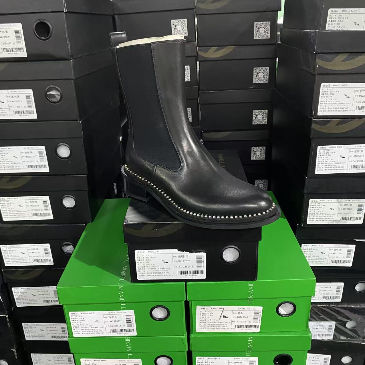 美国设计师买手高奢品牌O牛皮水钻圆头简约百搭烟管靴4111黑色