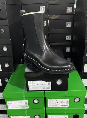 美国设计师买手高奢品牌O牛皮水钻圆头简约百搭烟管靴4111黑色