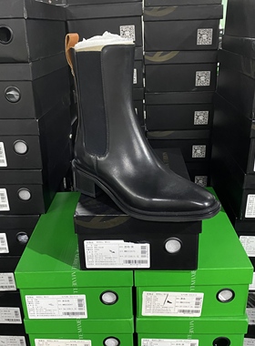 美国设计师买手高奢品牌J牛皮厚底方头松紧简约百搭短靴4113黑色