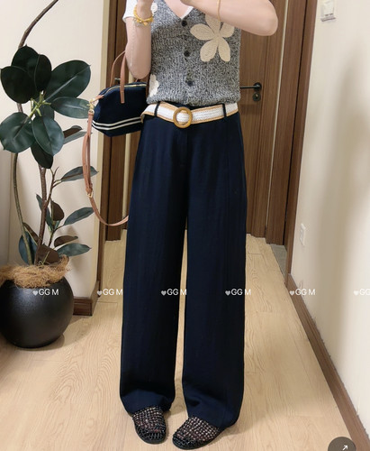 十米田99109夏季新款高腰显瘦直筒拖地垂感天丝亚麻休闲裤阔腿女