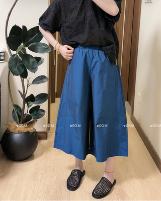 十米田2870夏季新款匹马棉休闲九分裤松紧腰抽绳宽松显瘦阔腿裤子
