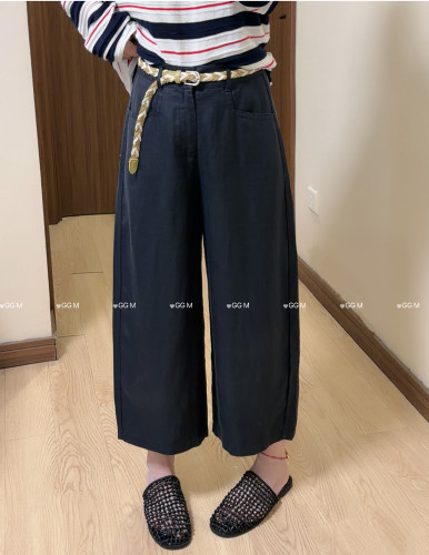 十米田99107亚麻阔腿裤女2026春夏高腰显瘦高腰奶奶裤宽松九分裤