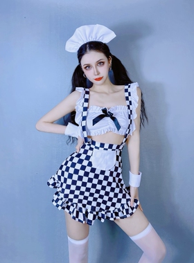 性感女仆装黑白格女佣制服欧美辣妹露背酒吧夜店DS演出服舞台套装