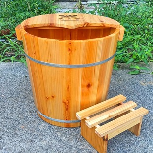 30/35cm杉木带盖洗脚木桶泡脚盆足浴桶小腿肚足浴店家用保温坐熏