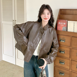 咖色复古皮衣外套女短款2025春季新小个子炸街宽松百搭机车服夹克，女装皮衣，2C320