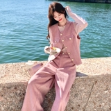 新款！2026春季雪尼尔樱花粉金扣3件套时尚套装C216-P190K308，女装套装/套裙，2C320