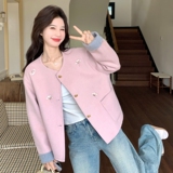 新款！2026春季刺绣拼色双面羊绒大衣短外套C221-P230K328，女装短外套，2C320