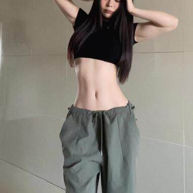 美式复古抽绳工装长裤女秋季新款炸街高腰休闲裤宽松百搭阔腿裤子