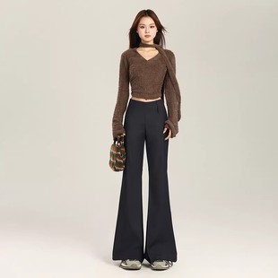 高级感黑色微喇叭西装裤就女春季新款辣妹低腰垂感长裤显瘦休闲裤