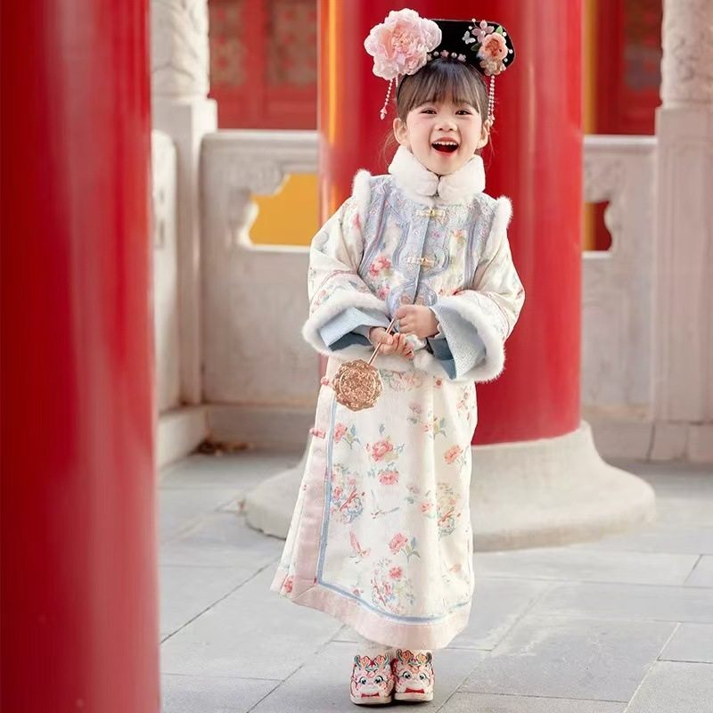格格服女童古装古风冬装儿童汉服冬季加厚拜年服旗袍套装中国风