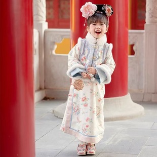 格格服女童古装古风冬装儿童汉服冬季加厚拜年服旗袍套装中国风