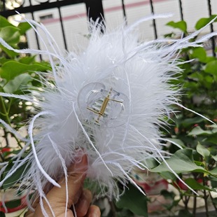 鲨鱼夹白色羽毛抓夹高级感鸵鸟毛发夹毛毛发抓超仙头饰超大超长