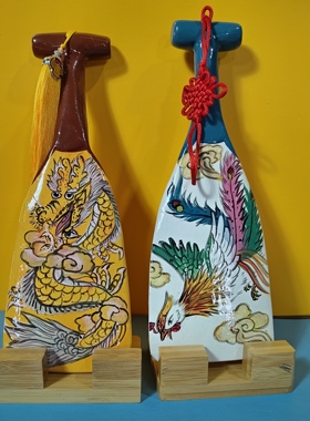 潮汕特色纪念品纯手工陶瓷船浆龙舟比赛挂件创意DY吊坠办公桌摆件