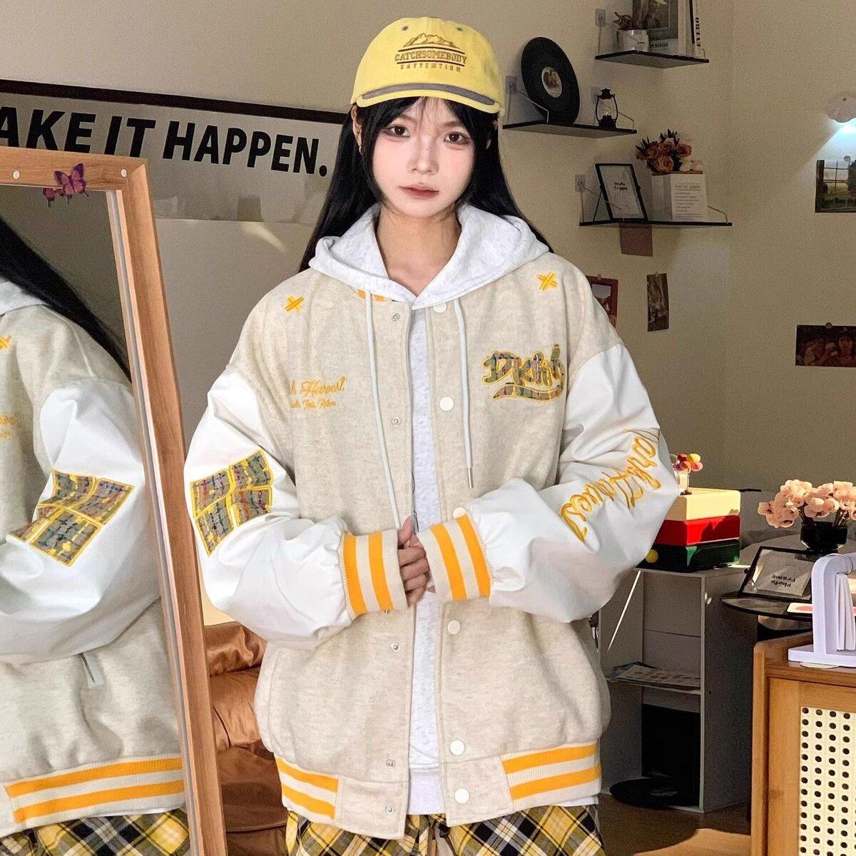 国潮牌美式复古刺绣撞色棒球服外套男春秋宽松oversize情侣夹克