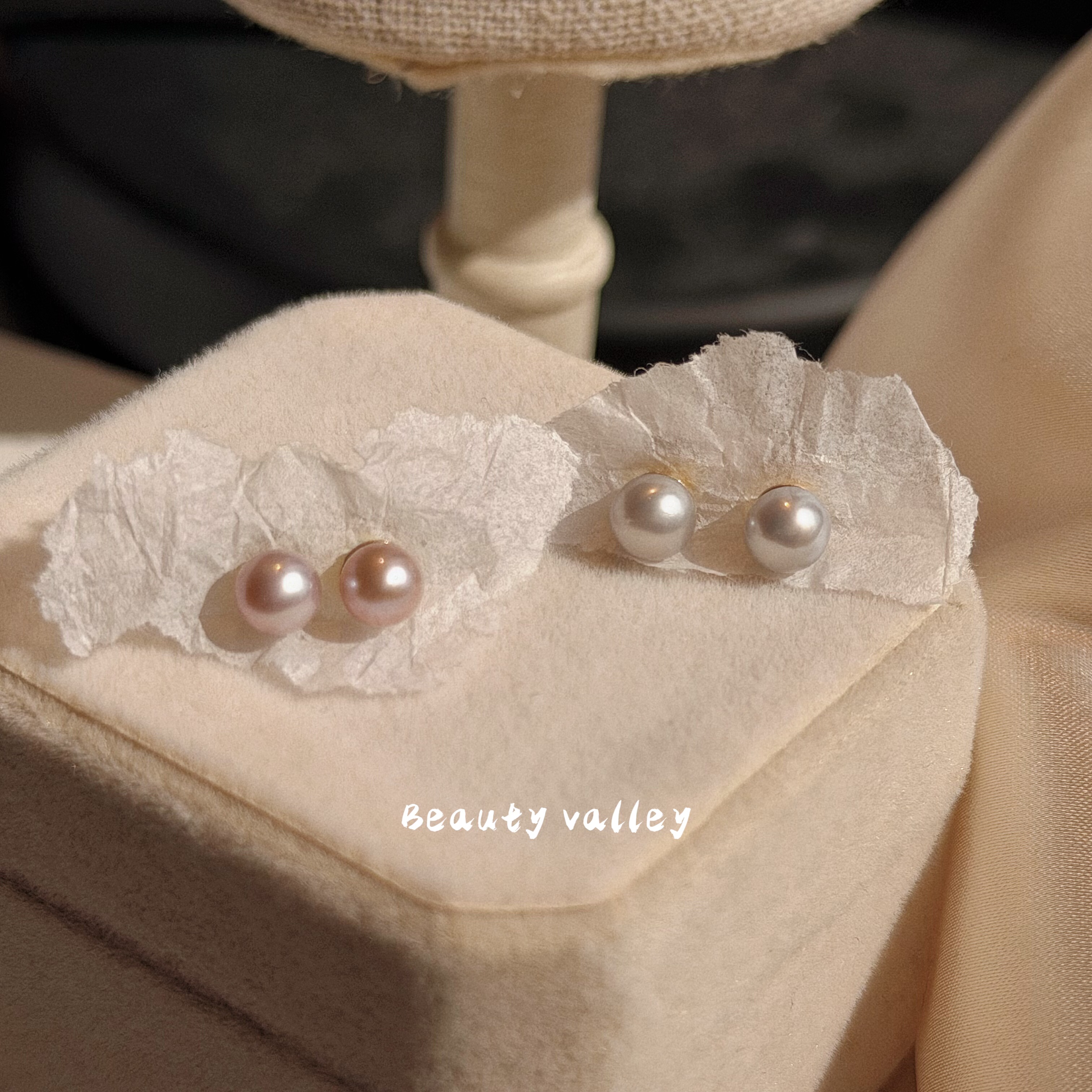 B.V美国14K包金强光天然珍珠耳钉葡萄紫真多麻温柔气质百搭耳饰