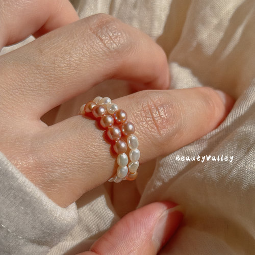 B.V原创温柔风/天然正圆强光稀有粉紫色珍珠巴洛克戒指/日常通勤