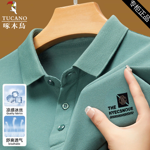 短袖 长袖 t恤男士 爸爸大码 上衣 翻领印花polo衫 啄木鸟保罗冰丝夏季