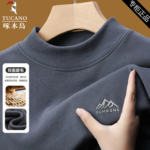 秋冬半高领磨毛百搭保暖上衣T 双面绒打底衫 啄木鸟德绒长袖 t恤男士
