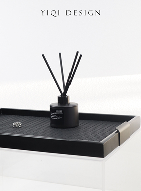原创设计 黑色编织纹实木托盘 轻奢高级感设计款收纳盘香薰托盘