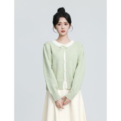 温柔风大朗毛织镂空针织感开衫