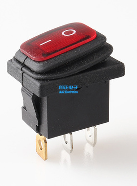 LANZMFG/朗正KCD1-101NF-R红灯3脚船型开关防水开关翘板开关