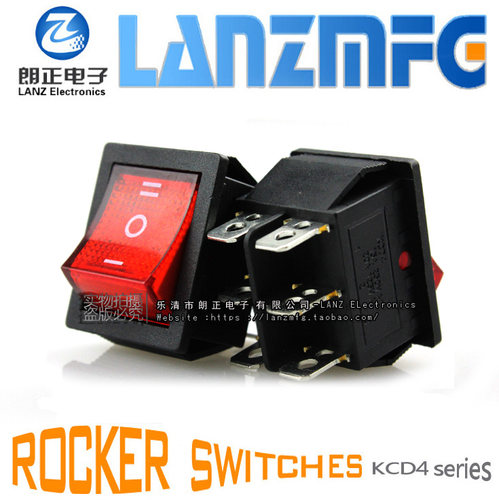 LANZMFG朗正/KCD4-203N尺寸25*31mm船型开关6脚三挡红灯翘板开关