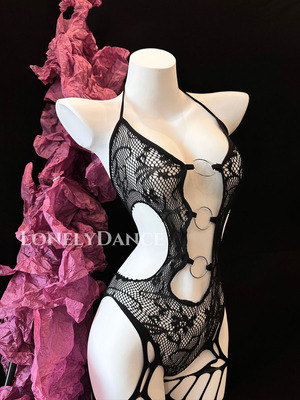 LonelyDance 贴身诱惑撕撕乐一体式蕾丝透视塑身性感镂空渔网睡衣