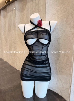 LonelyDance小香私房*性感风网纱透视私房睡衣挂脖镂空吊带睡裙女