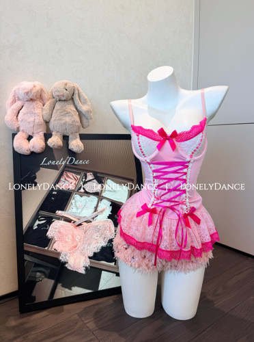 Lonelydance甜心芭比*粉色性感蕾丝吊带上衣绑带纯欲风网红同款女