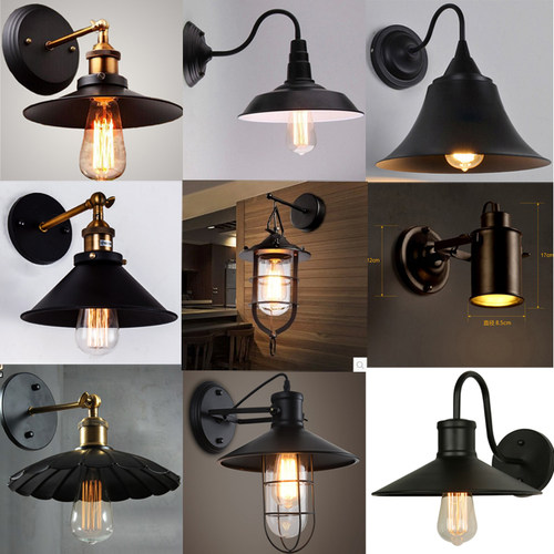 慧芯美式复古工业风铁艺床头壁灯