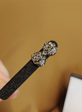 东大门新款精致黑色满钻蝴蝶结边夹小号刘海夹子捷克钻闪亮发夹女