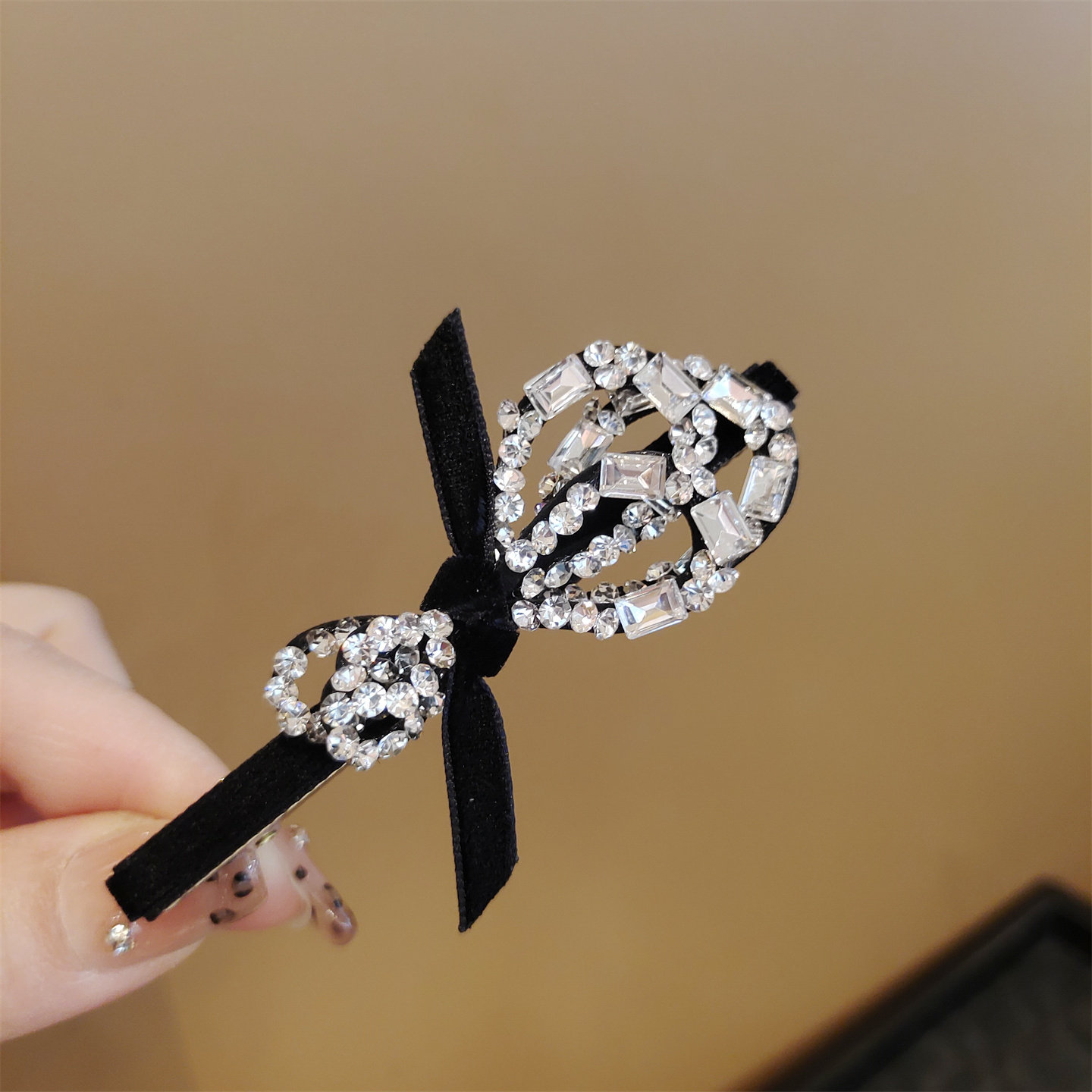 满钻丝绒蝴蝶结发夹水钻棒棒糖边夹鸭嘴夹发卡高级感甜美头饰发饰