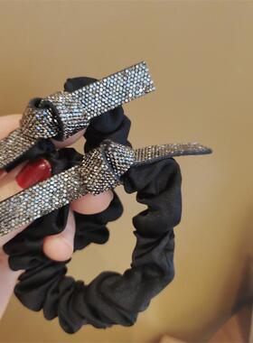 满钻打结蝴蝶结发圈基础款好用发圈时尚闪亮黑灰色气质头绳小肠圈