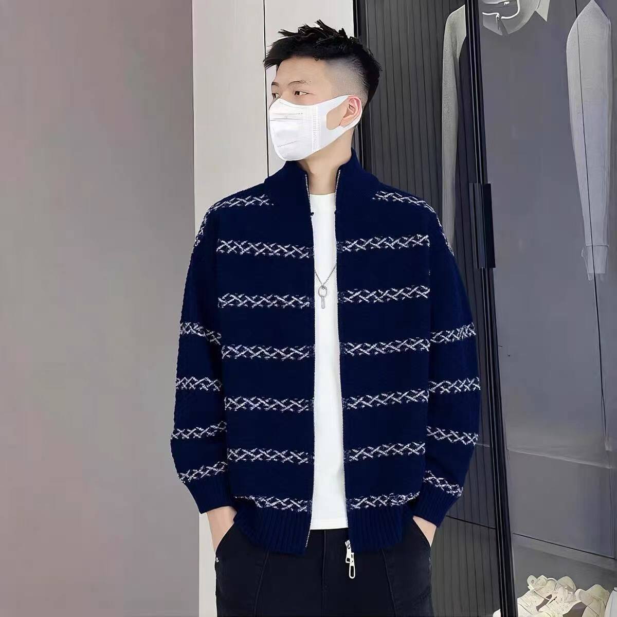 1506A/GA25140/P69复古休闲慵懒风V领针织衫男纯色外套ins2图片