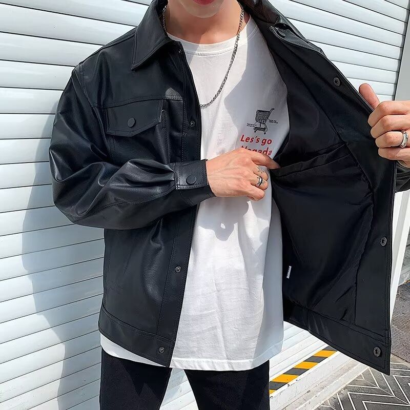 1506A/GX33250/P56轻熟风免烫机车工装PU皮夹克男士宽松风外套，男装皮衣，星座1506A